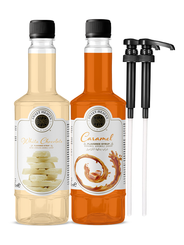 Beyaz Çikolata-Karamel Kahve Şurubu 2li -Pompa Hediyeli